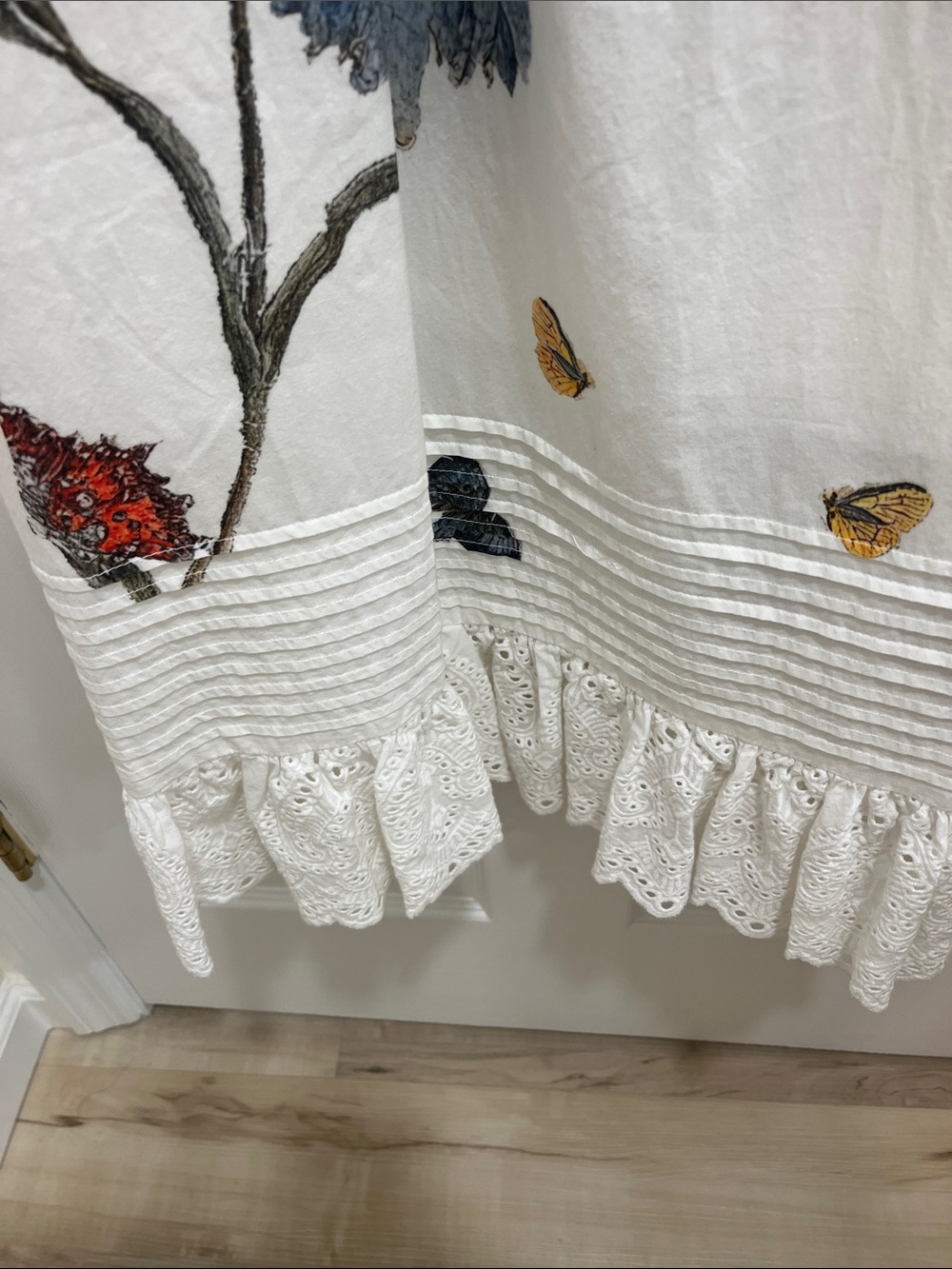White Eyelet Dress with Multicolor Floral & Butterfly Print - Picture 4 of 5